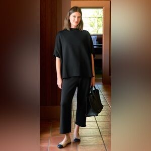 NWT $385 WOMENS LARGE FRANK & EILEEN MALIBU TRAVEL SET BLACK CAPELET SWEATPANTS